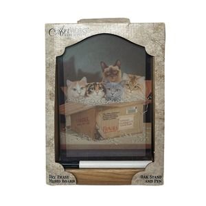 NEW Art Works Oak Cats Kittens Oak Table Deck Counter Top Dry Erase Memo Board